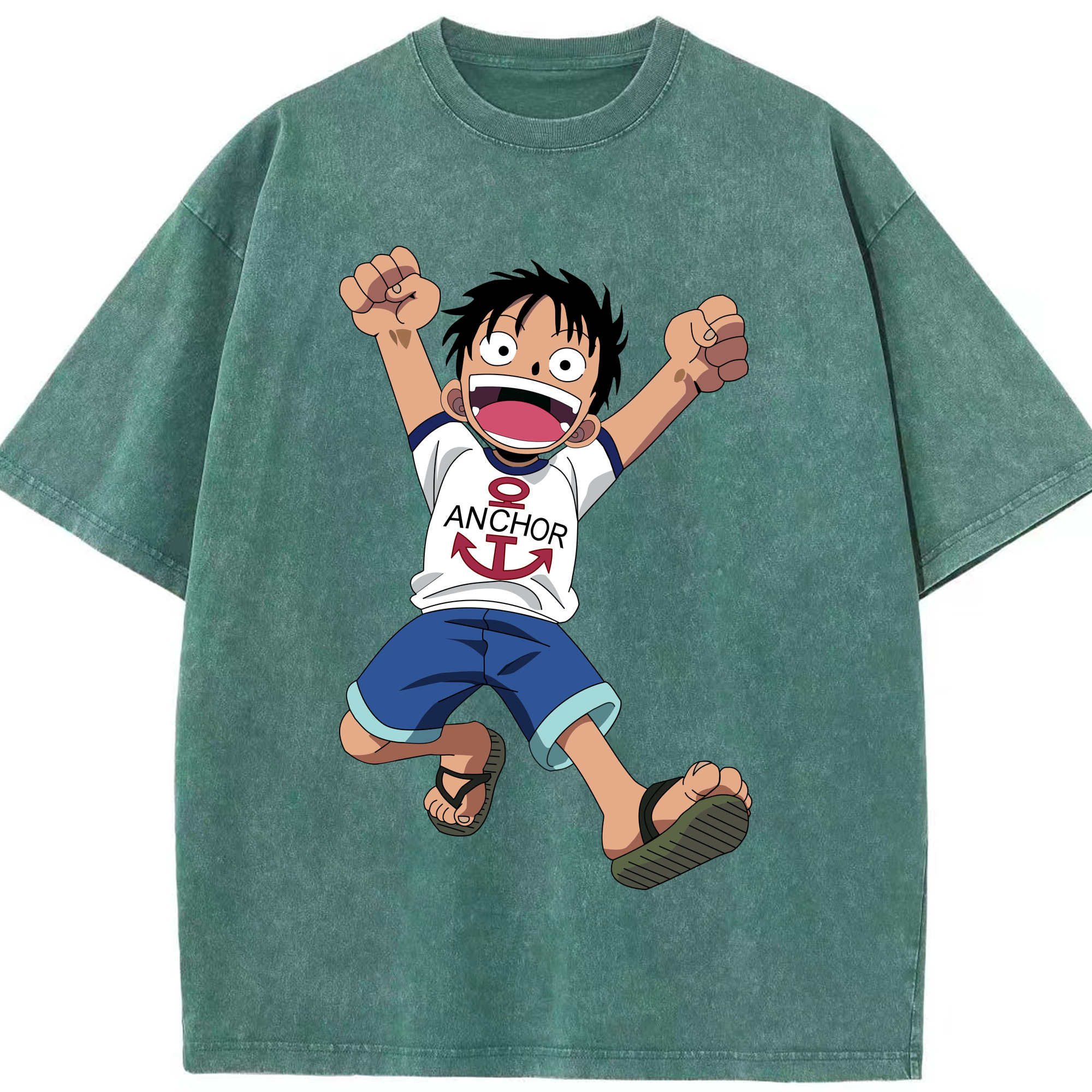 ワンピース モンキー・D・ルフィ ONE PIECE Monkey D. Luffy 綿100% ヴィンテージ風 半袖Tシャツ（フロントプリント）